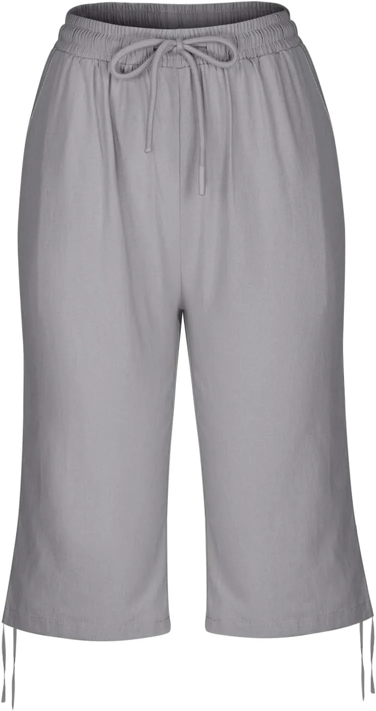 Women's High Waist Shorts Women's Elastic Waist Casual Comfy Cotton Beach Shorts Drawstring Elastic Waist Short