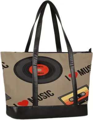 Womens Laptop Tote Bags for Work Music Tape Vintage Laptop Purse Bag 15.6 Inch Computer Bag Teacher Nurse Work Bag Briefcase Business Handbags