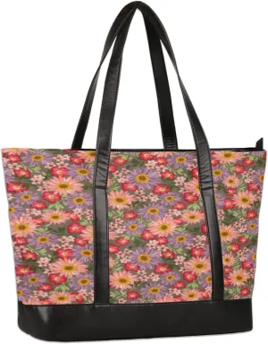 Womens Laptop Tote Bags for Work Retro Daisy Flower Laptop Purse Bag 15.6 Inch Vintage Computer Bag Teacher Nurse Work Bag Briefcase Business Handbags