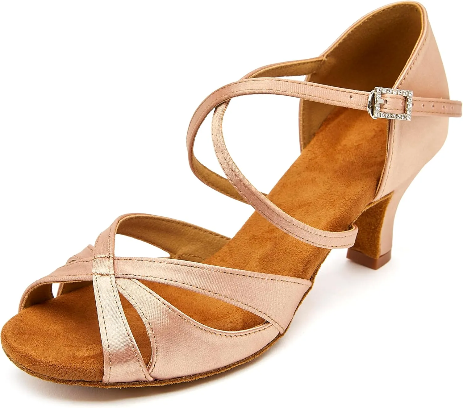 Women's Latin Dance Shoes Female's Ballroom Salsa Dance Shoes with 2.5" Heel(A-Style Nude Size 10.5)