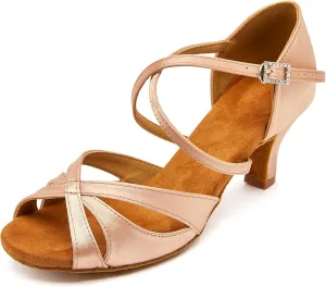 Women's Latin Dance Shoes Female's Ballroom Salsa Dance Shoes with 2.5" Heel(A-Style Nude Size 10.5)