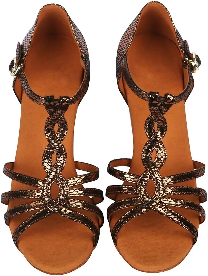 Women's Latin Dance Shoes T-Strap Ballroom Party Practice Performance Sandals,Model 429
