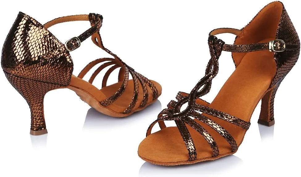 Women's Latin Dance Shoes T-Strap Ballroom Party Practice Performance Sandals,Model 429