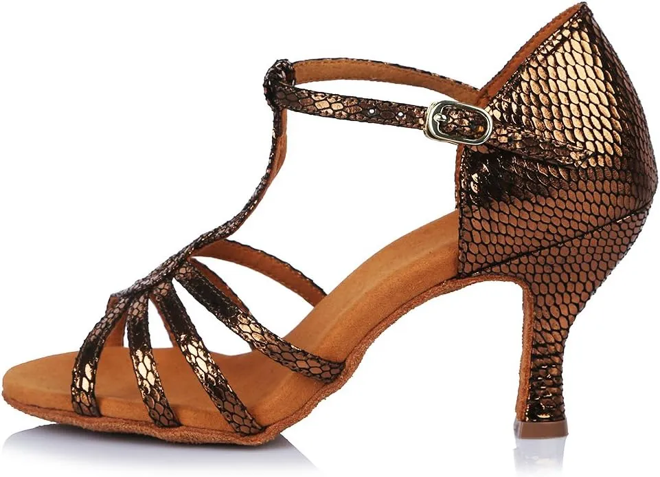 Women's Latin Dance Shoes T-Strap Ballroom Party Practice Performance Sandals,Model 429