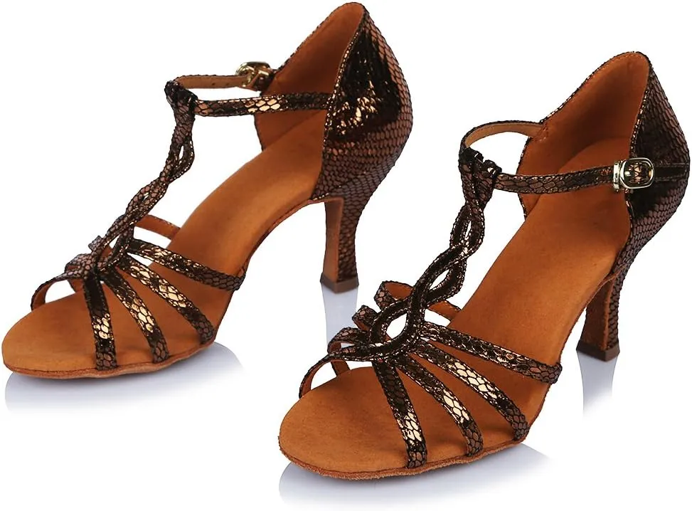 Women's Latin Dance Shoes T-Strap Ballroom Party Practice Performance Sandals,Model 429