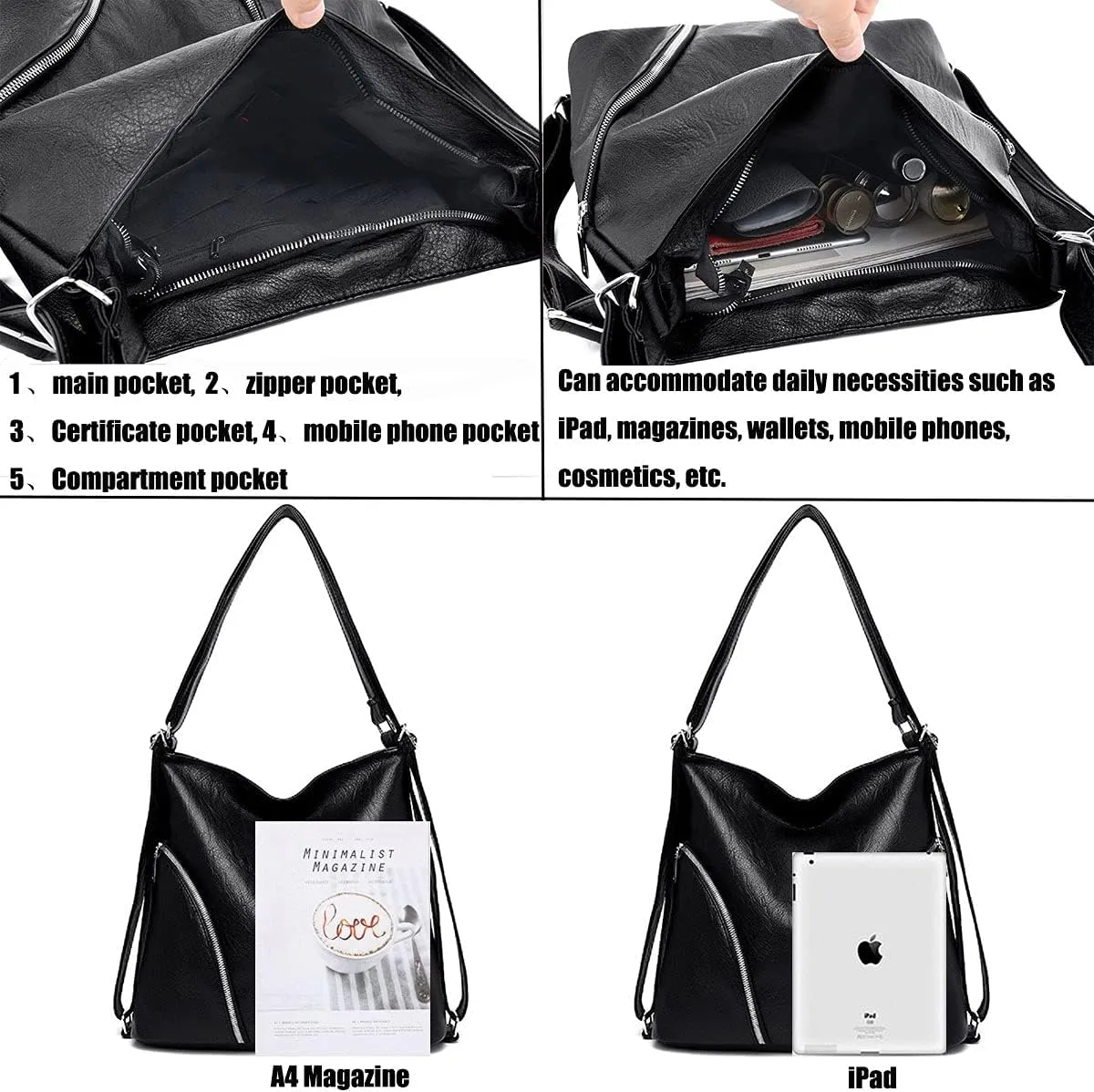 Womens Leather Shoulder Handbags Hobo Totes Top Handle Bag Satchel and Purse for Ladies