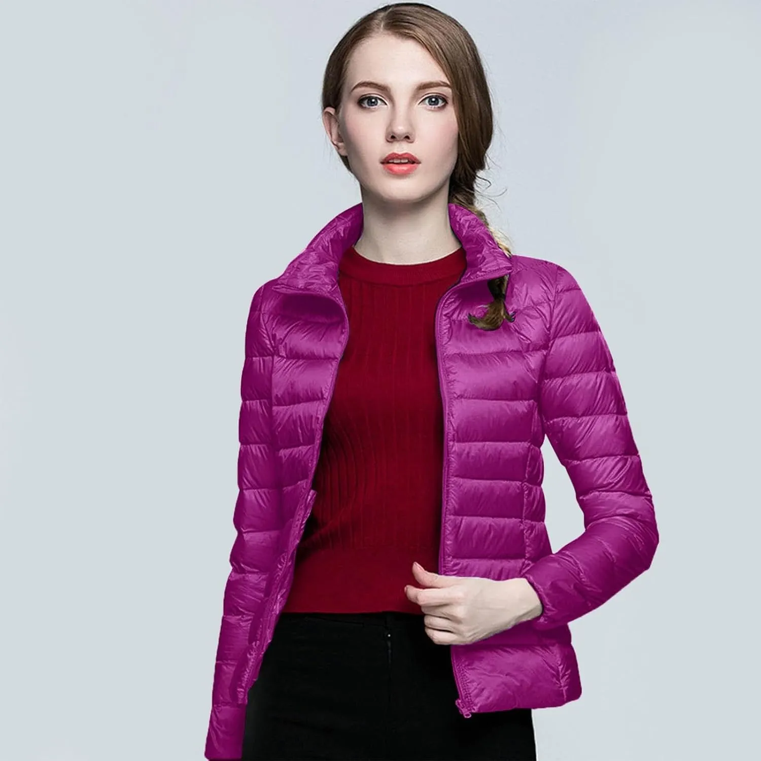Womens Lightweight Jackets Waterproof Packable Down Jacket Winter Full Zip Hooded Puffer Casual Coat with Pockets