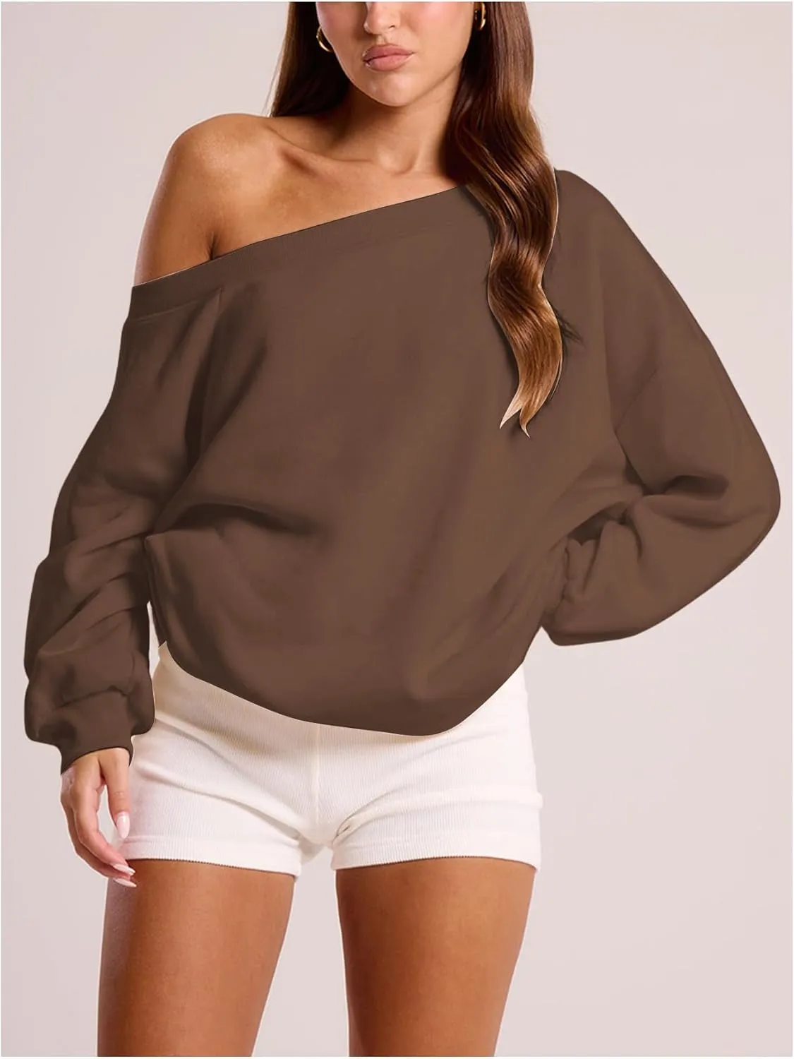 Women's Off The Shoulder Sweatshirt Long Sleeve Drop Shoulder Oversized Pullover Tops Fall Outfits