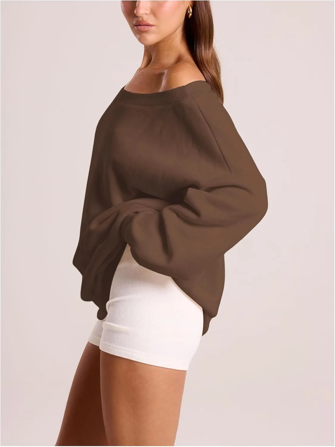 Women's Off The Shoulder Sweatshirt Long Sleeve Drop Shoulder Oversized Pullover Tops Fall Outfits