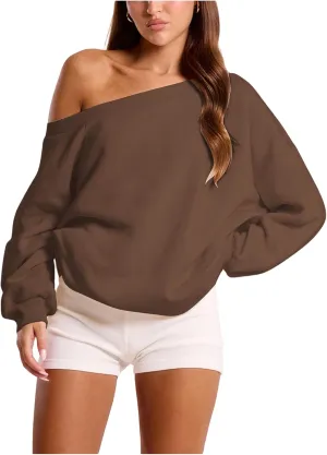 Women's Off The Shoulder Sweatshirt Long Sleeve Drop Shoulder Oversized Pullover Tops Fall Outfits