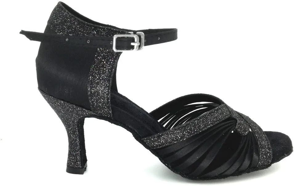 Women's Peep toe Sandals Latin Salsa Blackgo Practice Ballroom Dance Shoes with 2.75" Heel