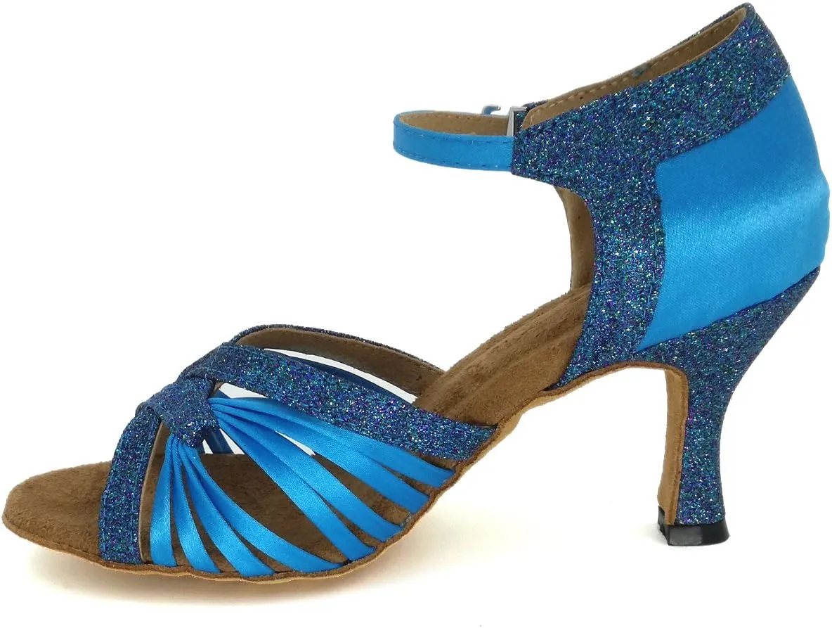 Women's Peep toe Sandals Latin Salsa Blackgo Practice Ballroom Dance Shoes with 2.75" Heel