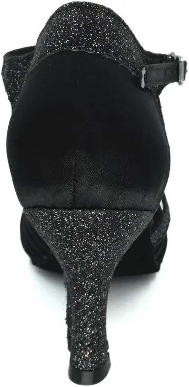 Women's Peep toe Sandals Latin Salsa Blackgo Practice Ballroom Dance Shoes with 2.75" Heel