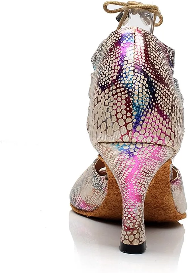 Women's Peep toe Sandals Latin Salsa Tango Practice Ballroom Dance Shoes with 2.75" Heel