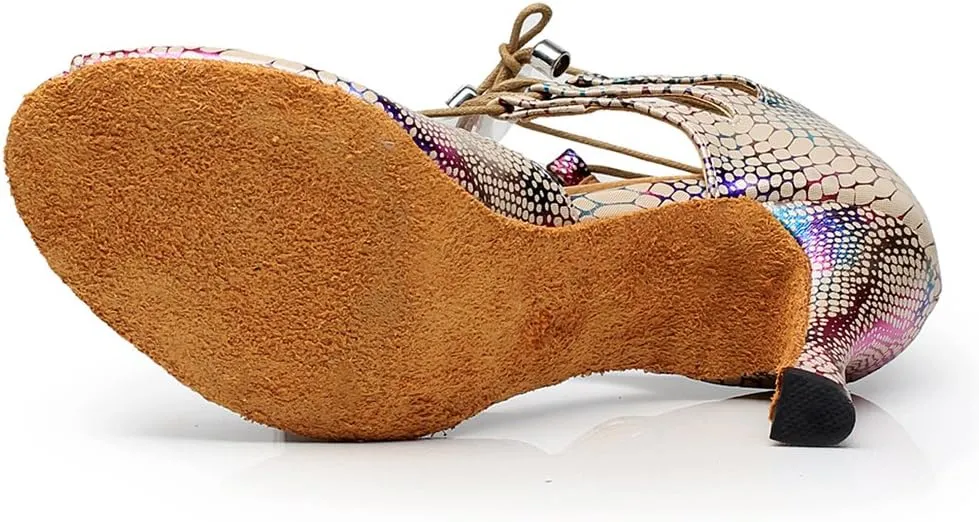Women's Peep toe Sandals Latin Salsa Tango Practice Ballroom Dance Shoes with 2.75" Heel