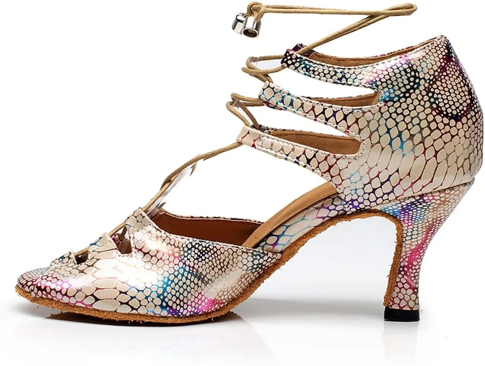 Women's Peep toe Sandals Latin Salsa Tango Practice Ballroom Dance Shoes with 2.75" Heel