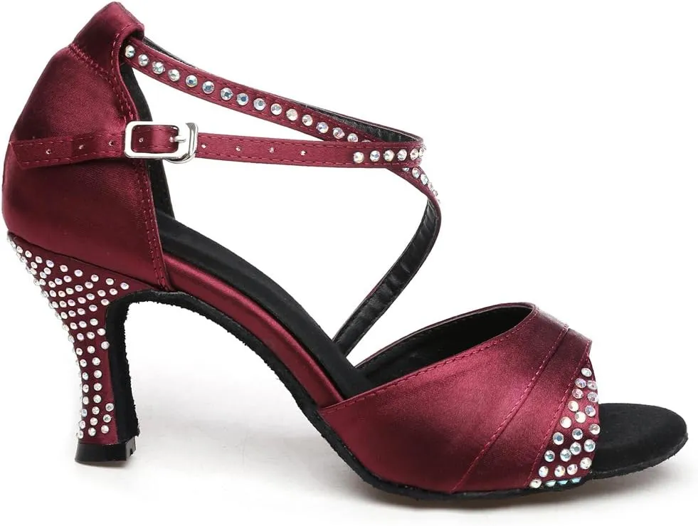 Women's Peep Toe Sandals Latin Salsa Tango Practice Ballroom Dance Shoes with 2.75" Heel
