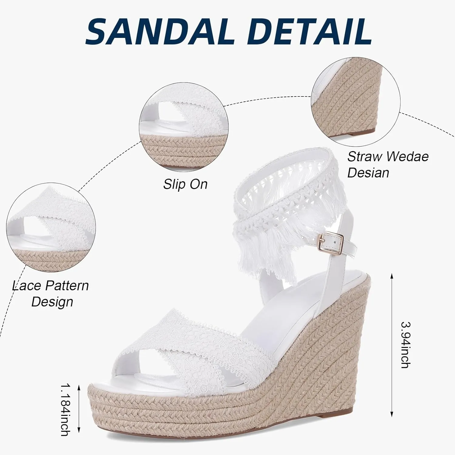 Women's Platform Sandals Wedge Open Toe Ankle Strap lace Wedding Shoes Bridesmaid Shoes