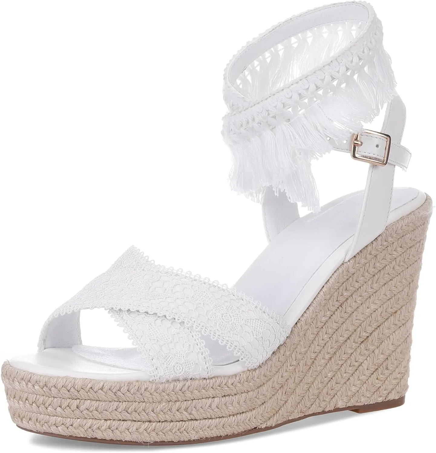 Women's Platform Sandals Wedge Open Toe Ankle Strap lace Wedding Shoes Bridesmaid Shoes