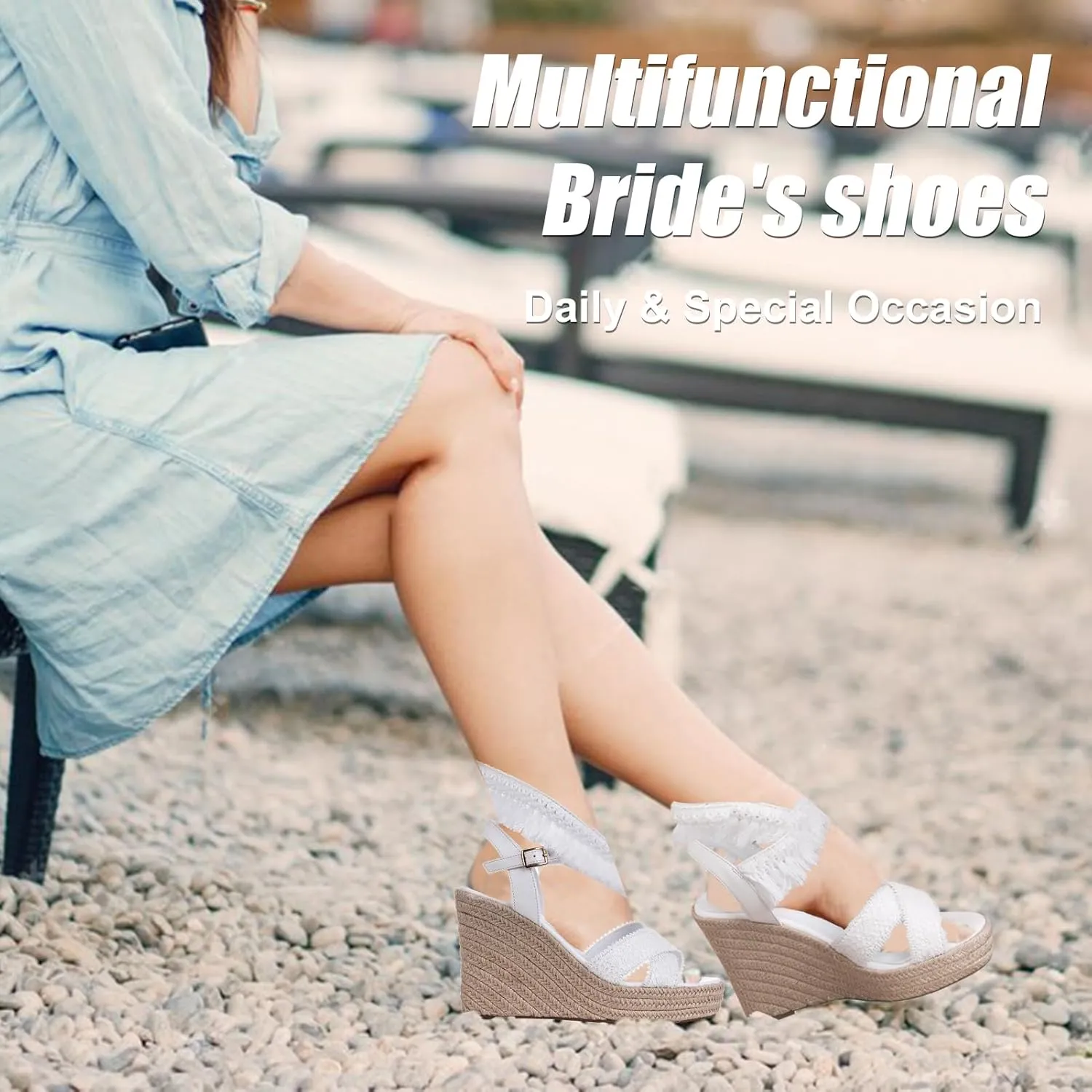 Women's Platform Sandals Wedge Open Toe Ankle Strap lace Wedding Shoes Bridesmaid Shoes