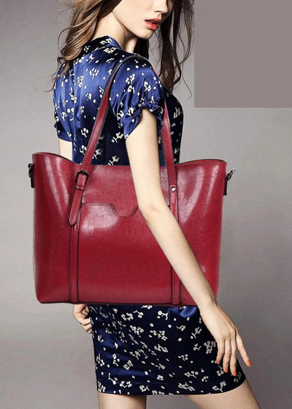 Womens PU Leather Handbag Top Handle Tote Shoulder Hobo Bag Satchel Purse