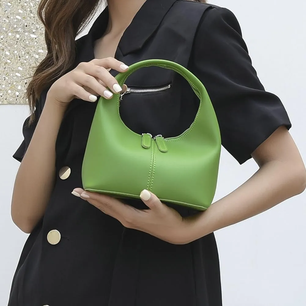 Women's PU Leather Mini Top Handbag Dumpling Clutch Small Solid Color Totes Trendy Zipper Purse Y2k Satchel