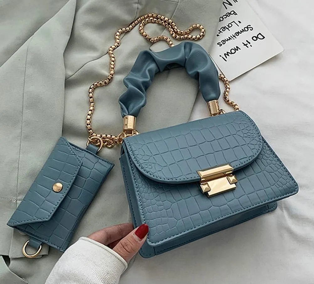 Womens PU Leather Purses Luxury Handbag Flap Shoulder Crossbody Satchel Crocodile Pattern Clutch Ladies Totes