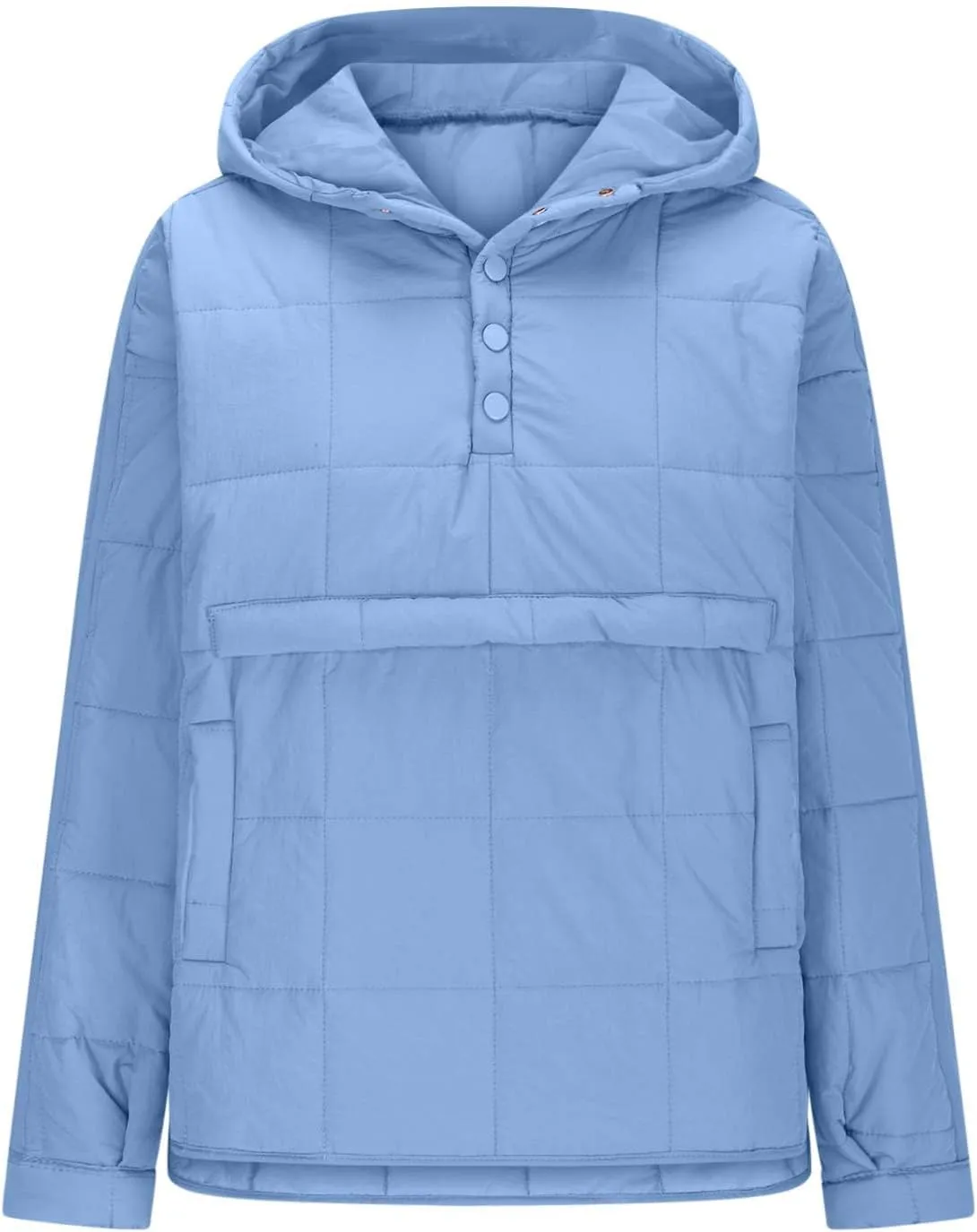 Womens Quilted Puffer Jacket Long Sleeve Winter Hooded Coat Lightweight Casual V Neck High-Low Hem Warm Jackets