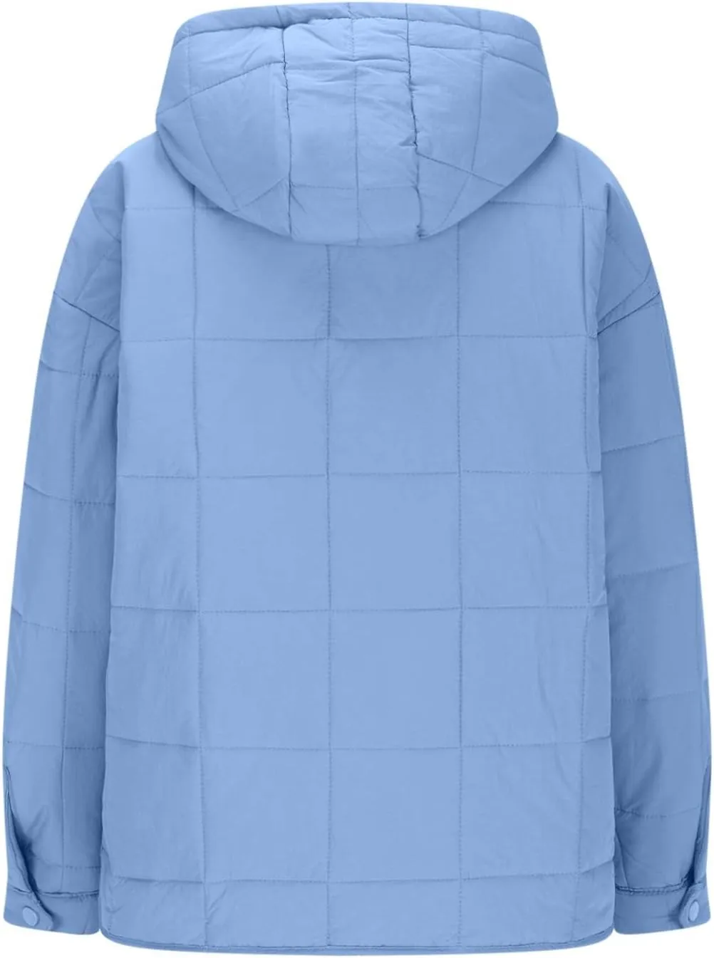 Womens Quilted Puffer Jacket Long Sleeve Winter Hooded Coat Lightweight Casual V Neck High-Low Hem Warm Jackets