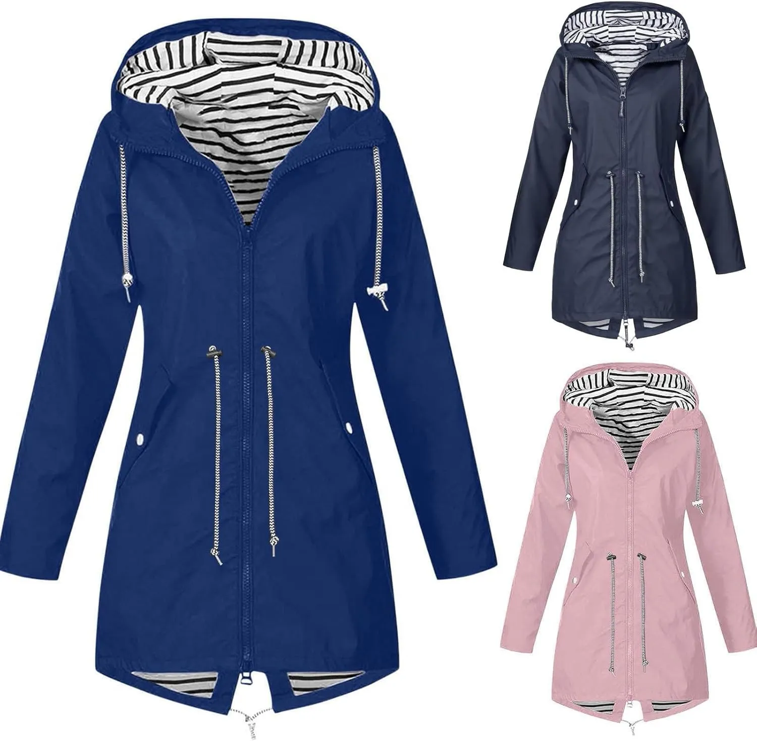 Women's Rain Jackets Waterproof Windbreaker Jackets Packable Lightweight Rain Jacket Outdoor Hooded Raincoat
