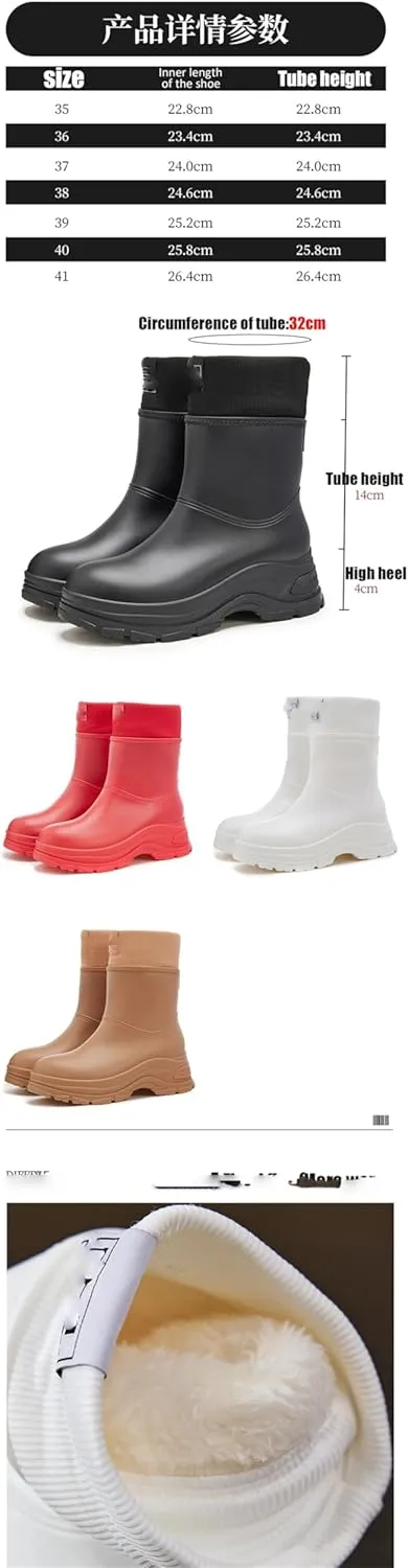 Women's Rainboots PVC Black Waterproof Rain Boots Short Tube Garden Middle Cut Anti Slip Shoes