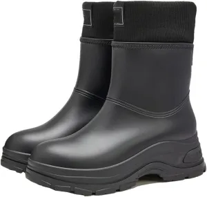 Women's Rainboots PVC Black Waterproof Rain Boots Short Tube Garden Middle Cut Anti Slip Shoes