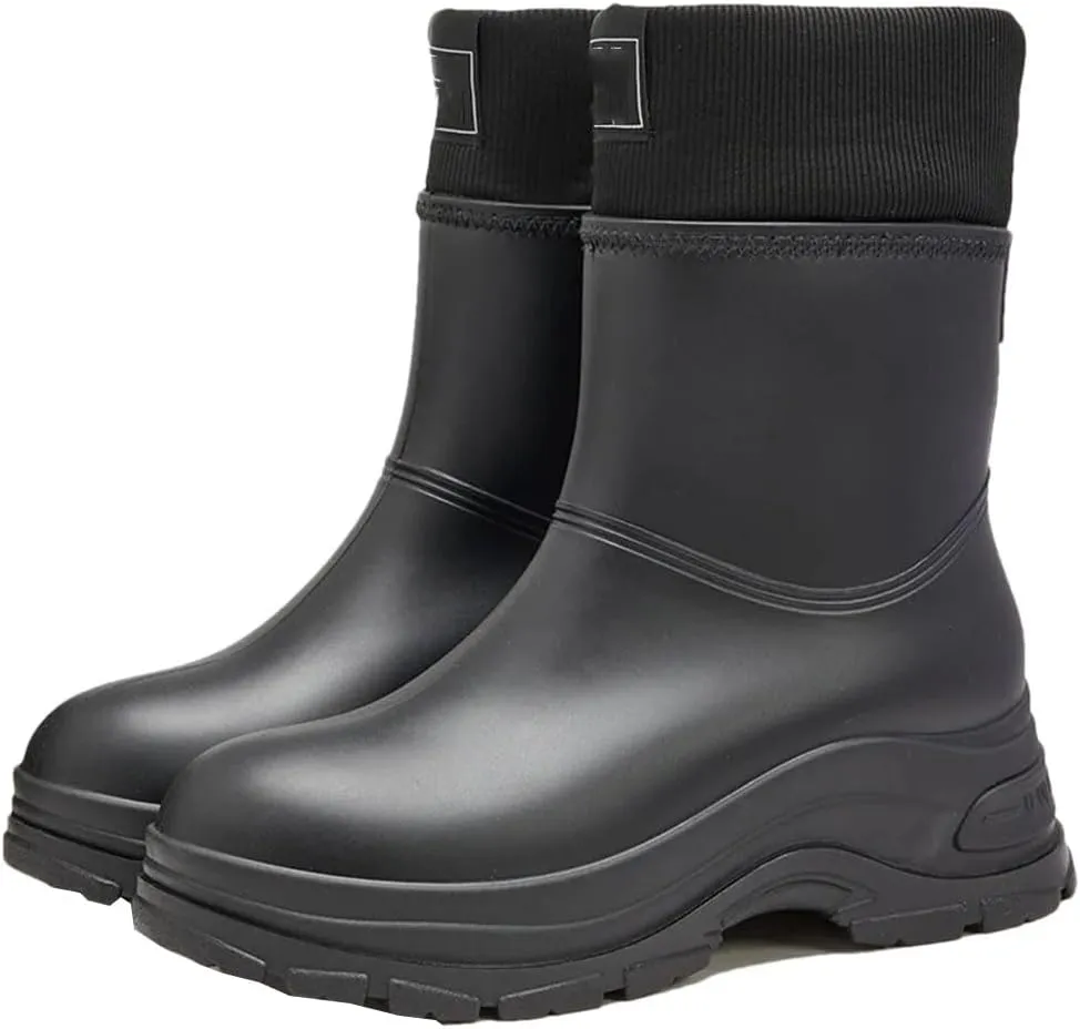 Women's Rainboots PVC Black Waterproof Rain Boots Short Tube Garden Middle Cut Anti Slip Shoes