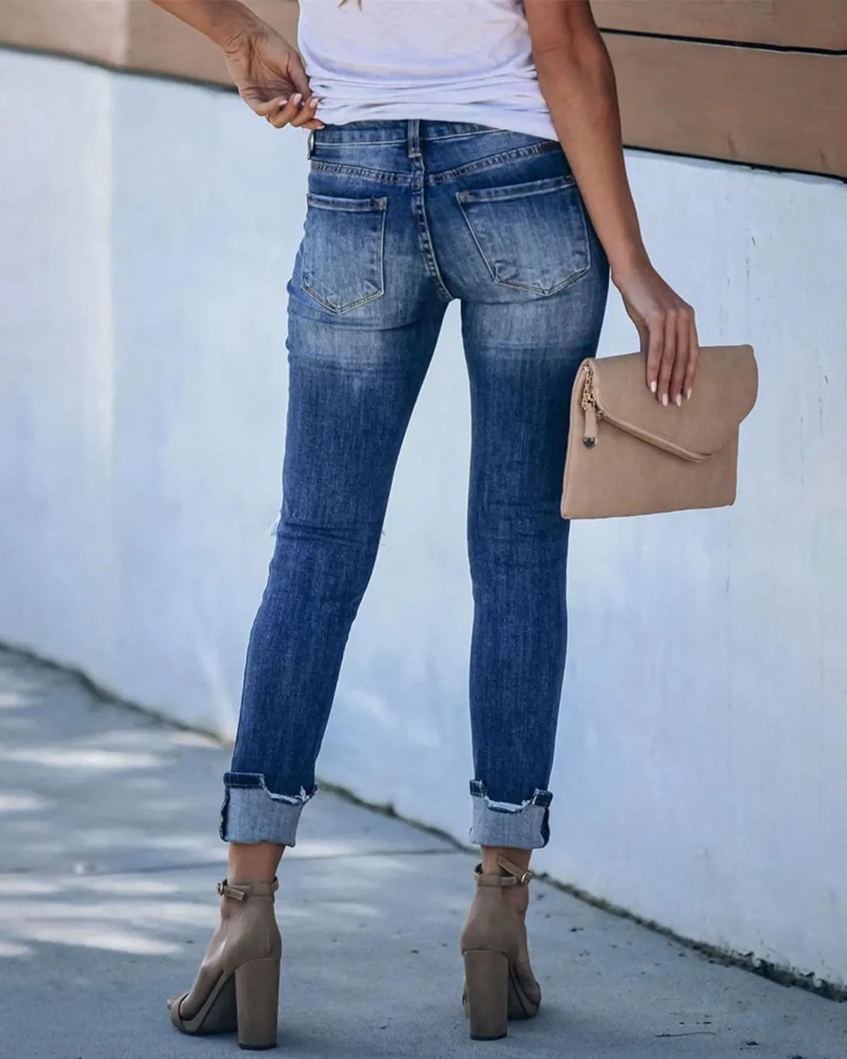 Womens Ripped Jeans Stretch Skinny Jeans for Women Butt Lifting Distressed Jeans High Waisted Denim Pants Light Blue