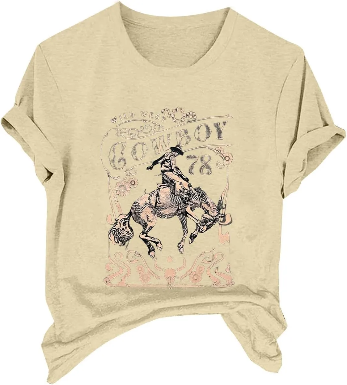 Womens Shirts Summer Cotton Short Sleeve Crew Neck Basic Tee Cute Vintage Print Casual Loose Fit Trendy Pullover Tops