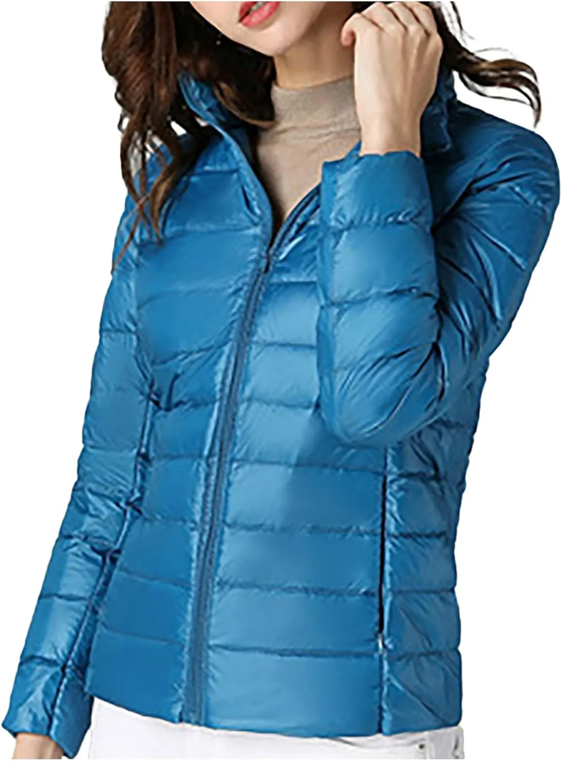 Women's Short Down Jacket Long Sleeve Padded Solid Color Quilted Jacket Winter Thick Thermal Cropped Puffer Jackets