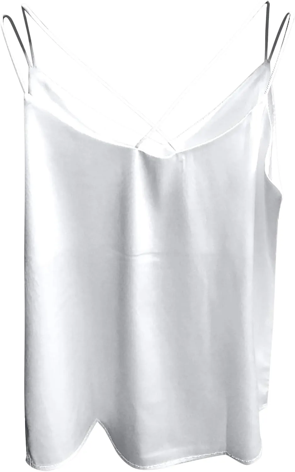 Womens Silk Satin Camisole Tank Tops V Neck Spaghetti Strap Blouses Back Sleeveless Shirt Half Top