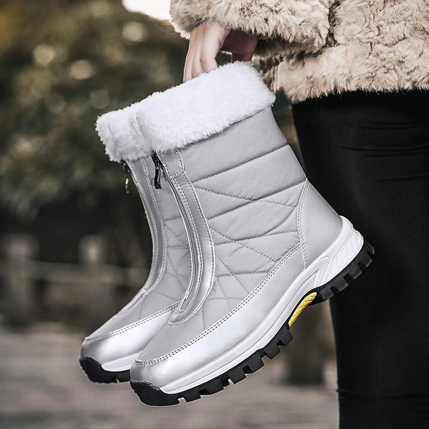 Women's Snow Boots Size 9 Womens Waterproof Winter Boots Ankle Zip Boots Winter Fur Tall Snow Boots Waterproof Insulated Botas Calientes Para Mujer De Invierno