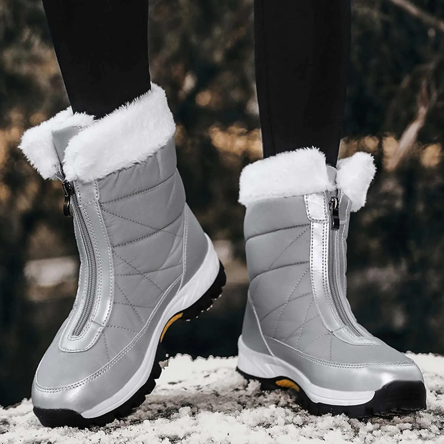 Women's Snow Boots Size 9 Womens Waterproof Winter Boots Ankle Zip Boots Winter Fur Tall Snow Boots Waterproof Insulated Botas Calientes Para Mujer De Invierno