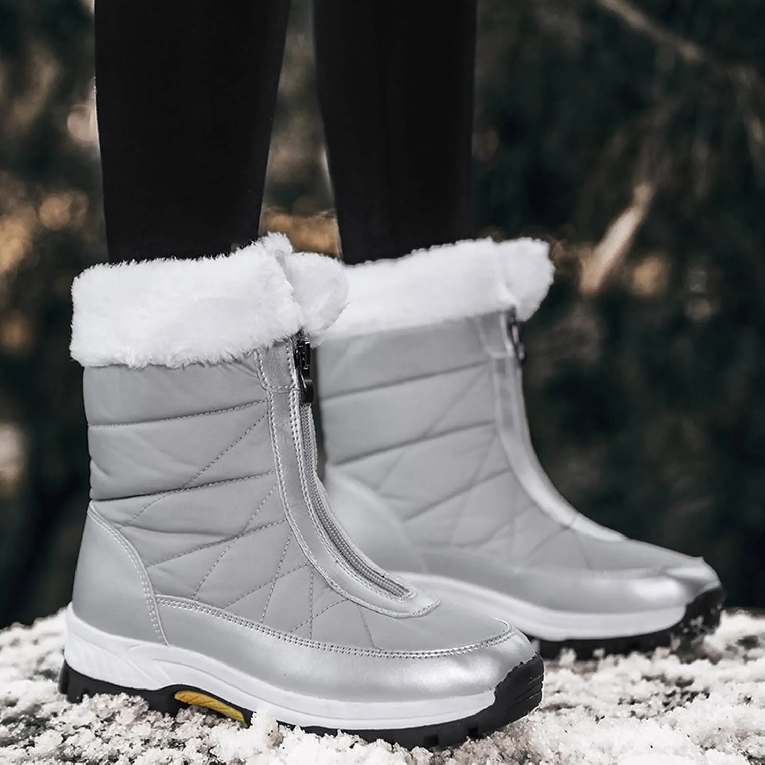Women's Snow Boots Size 9 Womens Waterproof Winter Boots Ankle Zip Boots Winter Fur Tall Snow Boots Waterproof Insulated Botas Calientes Para Mujer De Invierno