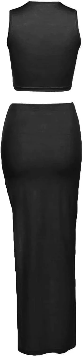 Women's Summer 2 Pieces Skirts Outfits Sleeveless Tank Top and Long Slit Bodycon Skirts Sets Dress Y2K Streetwear