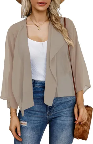 Womens Summer Tops Short Shrugs Kimono Cardigans Casual Chiffon Bolero Jackets