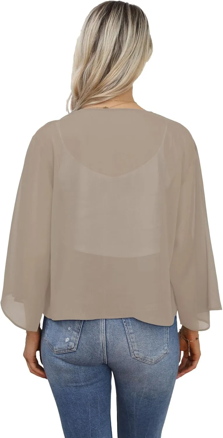 Womens Summer Tops Short Shrugs Kimono Cardigans Casual Chiffon Bolero Jackets