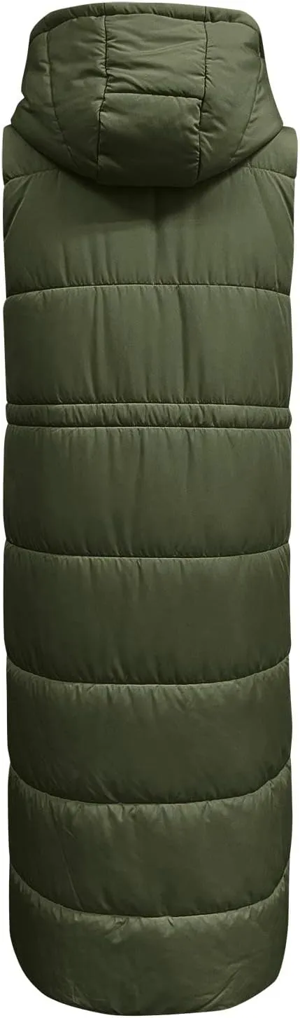 Women's Vest Coat Casual Sleeveless Oversized Long Jackets Solid Color Zip Up Down Jacket Quilted Outdoor Fleece Coat