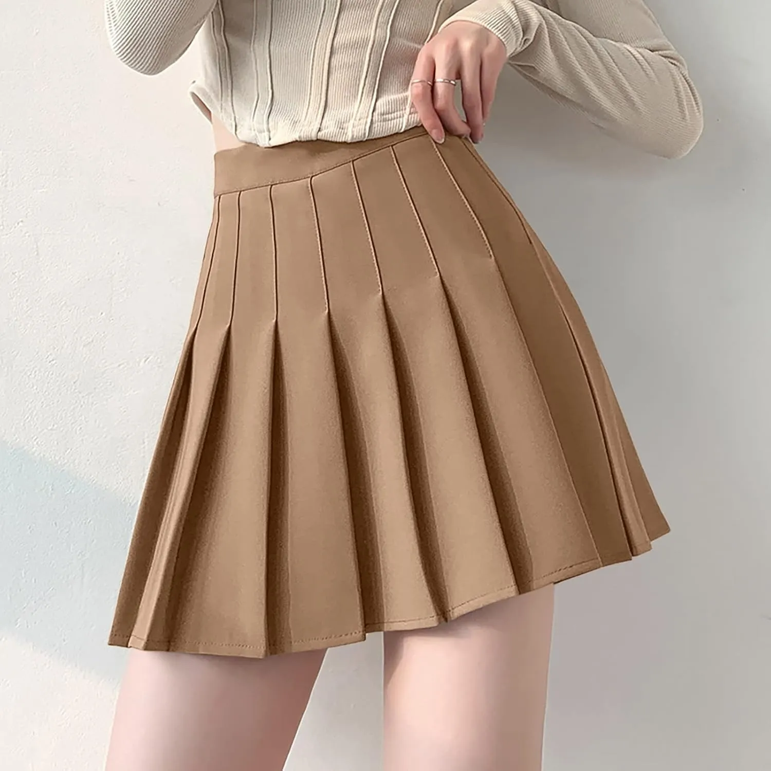 Women's Waist Chain Skirt High Waist Check Pleated Skirt