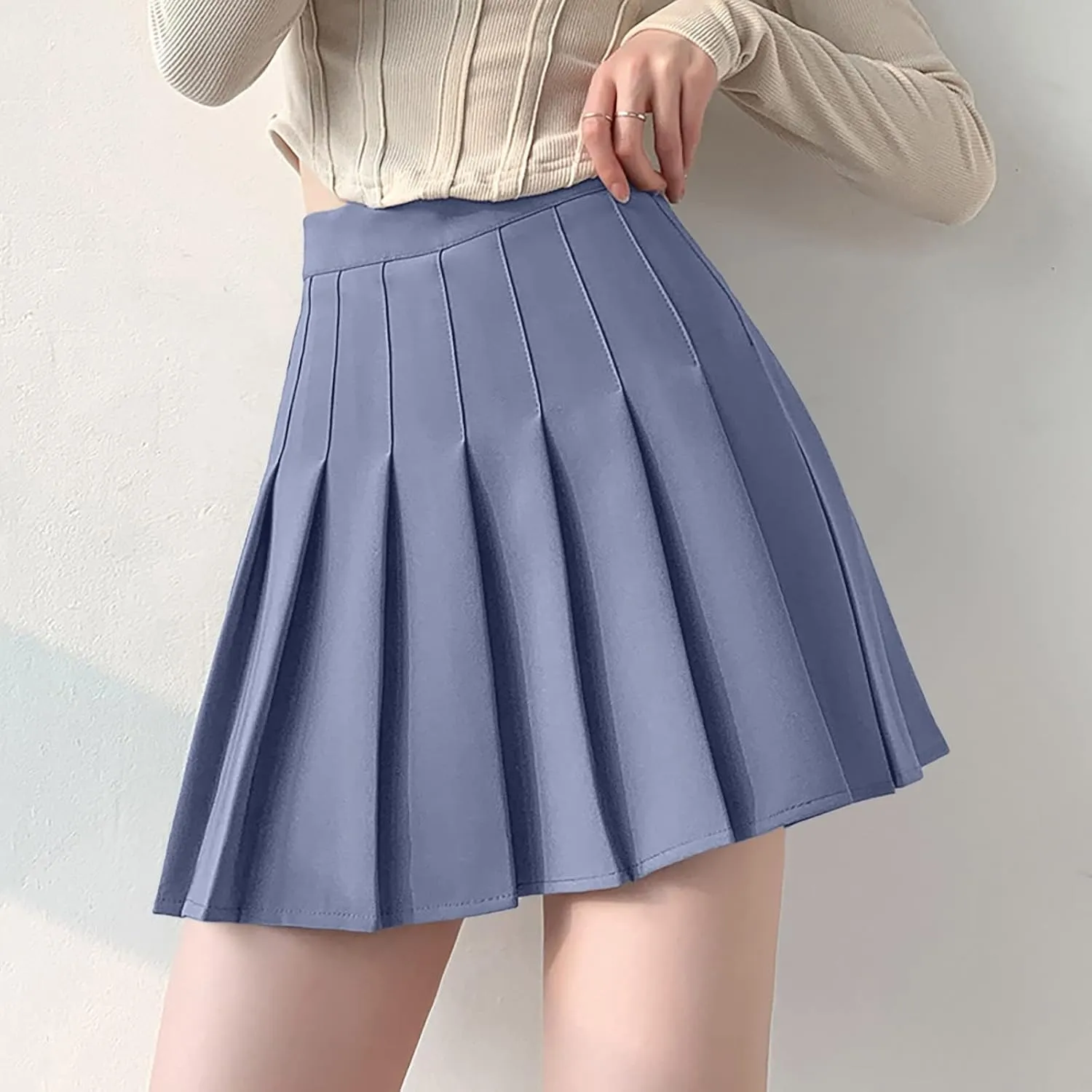 Women's Waist Chain Skirt High Waist Check Pleated Skirt