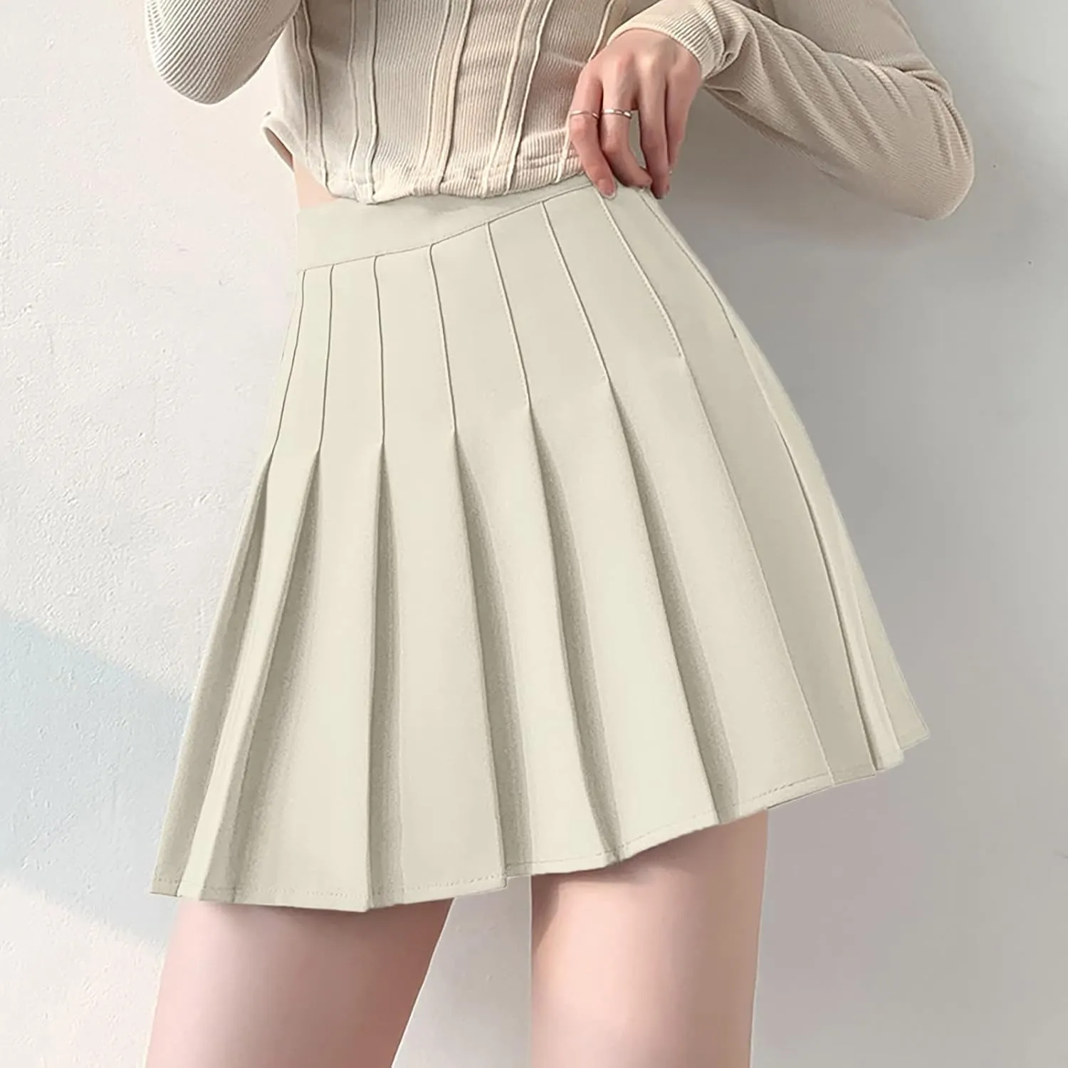 Women's Waist Chain Skirt High Waist Check Pleated Skirt