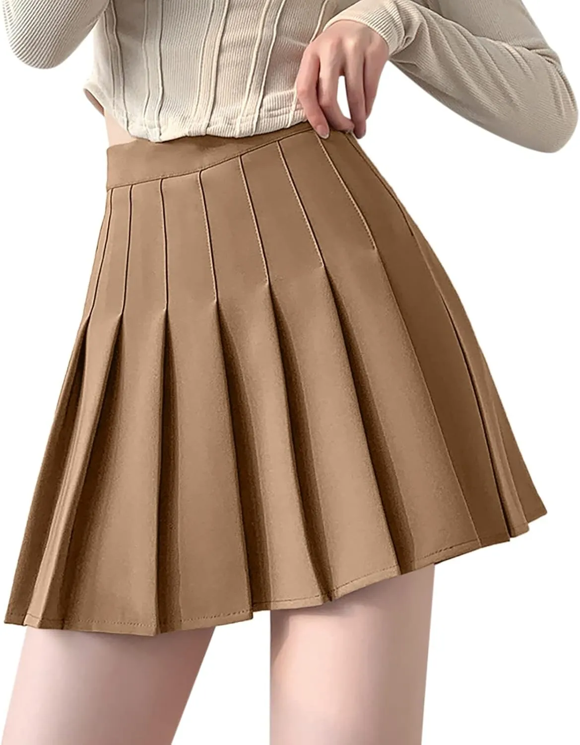 Women's Waist Chain Skirt High Waist Check Pleated Skirt