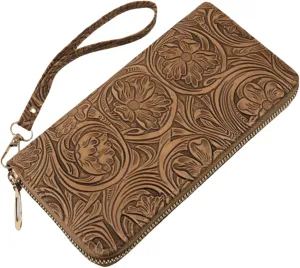 Womens Wallet Wristlet RFID Blocking Floral Vegan Leather Purse Long Zip Around Clutch Large Capacity Card Holder