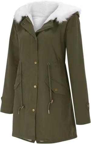 Women's Warm Winter Coat Snow Ski Jacket Fleece Lined Military Jacket Women Faux Fur Hooded Coat Puffer down Jackets